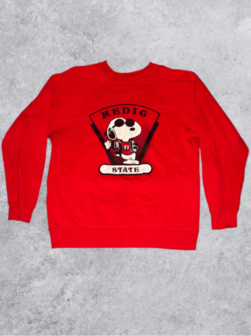Vintage 1970s Snoopy Joe Cool Artex Crewneck Sweatshirt Red Size Large